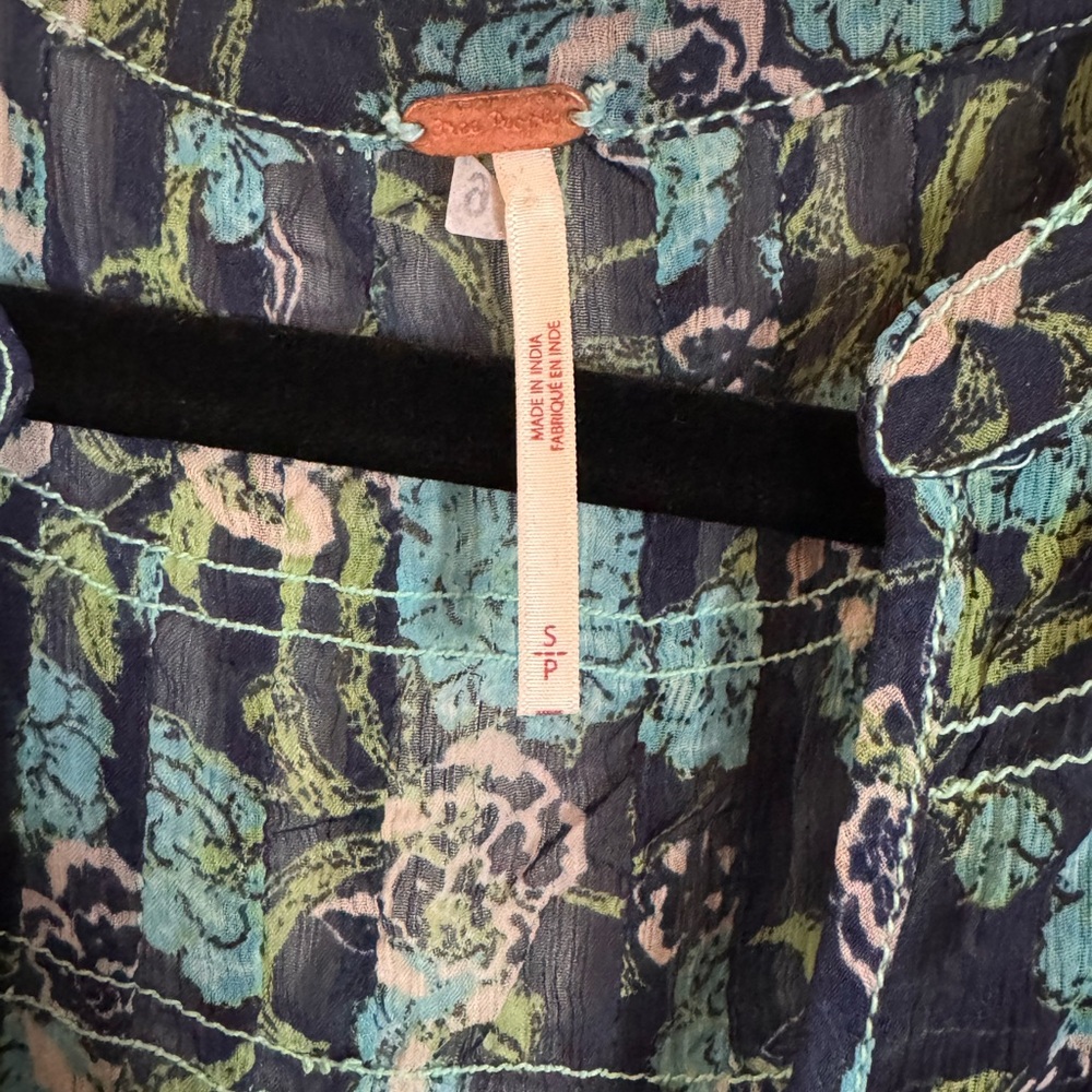 FREE PEOPLE Floral Navy and Teal Sheer Women's Maxi Dress - Picture 4 of 5